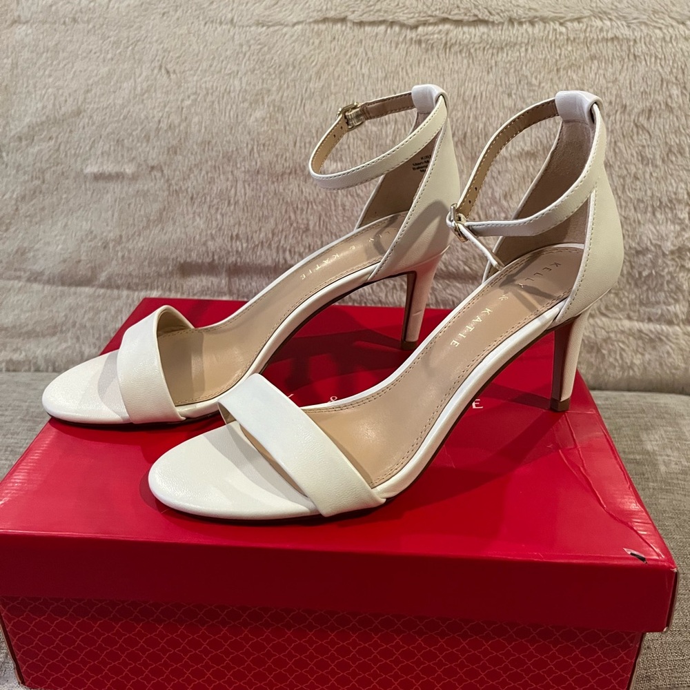 Kelly & Katie Elegant White Ankle Strap Heels